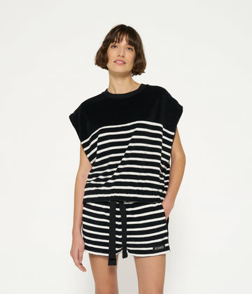 terry sleeveless sweater stripes | black/ecru