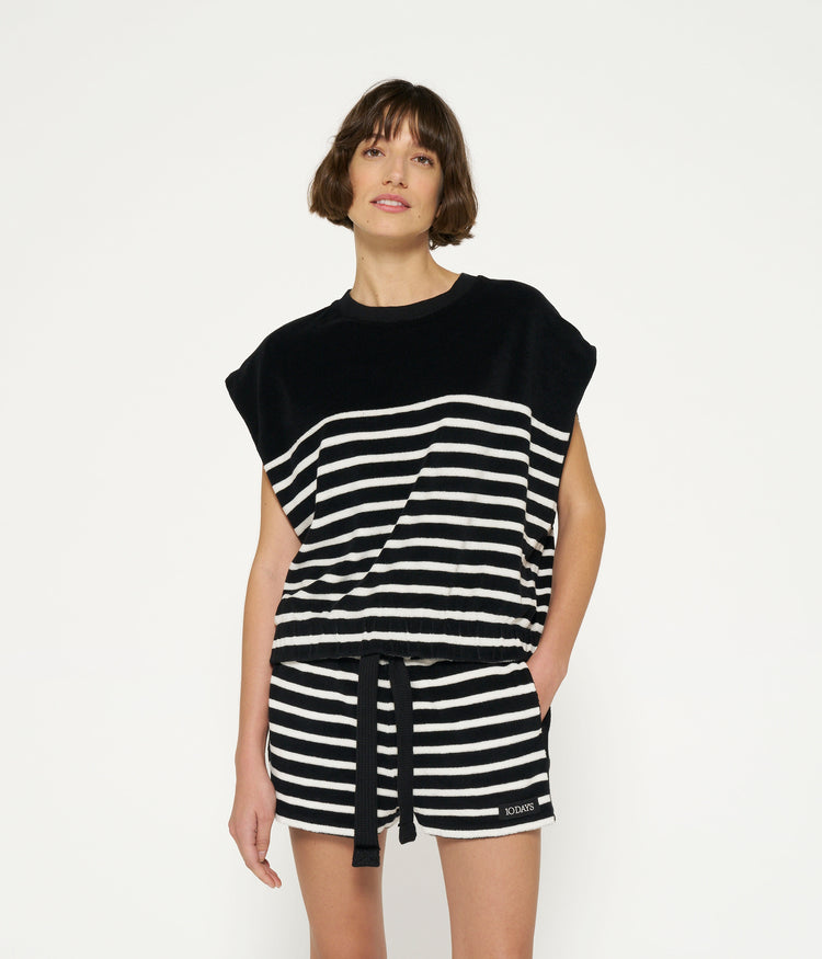 terry sleeveless sweater stripes | black/ecru