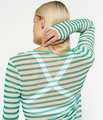 mesh tee stripe | ecru/apple green