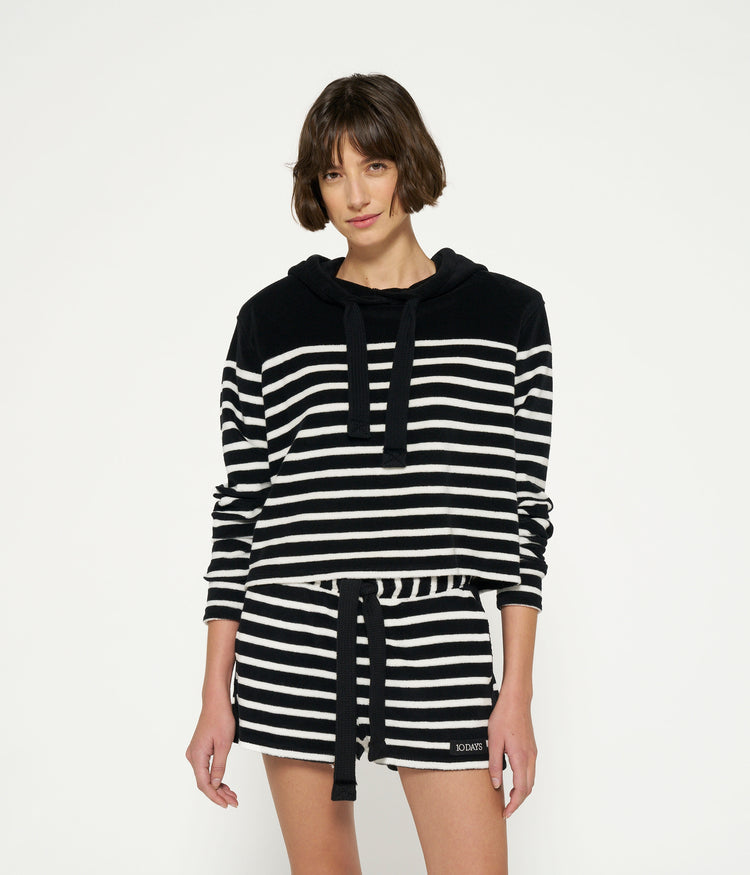 terry hoodie stripes | black/ecru