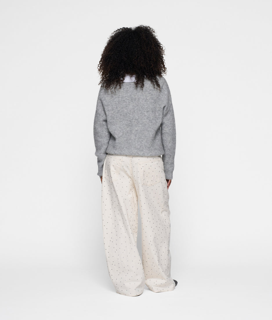 deep neck knit sweater | light grey melee