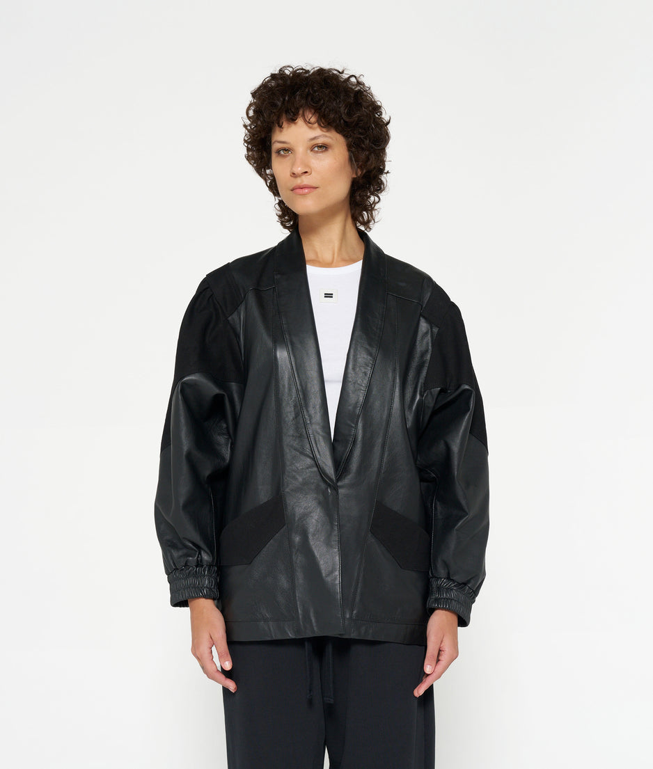 leather workwear jacket | black