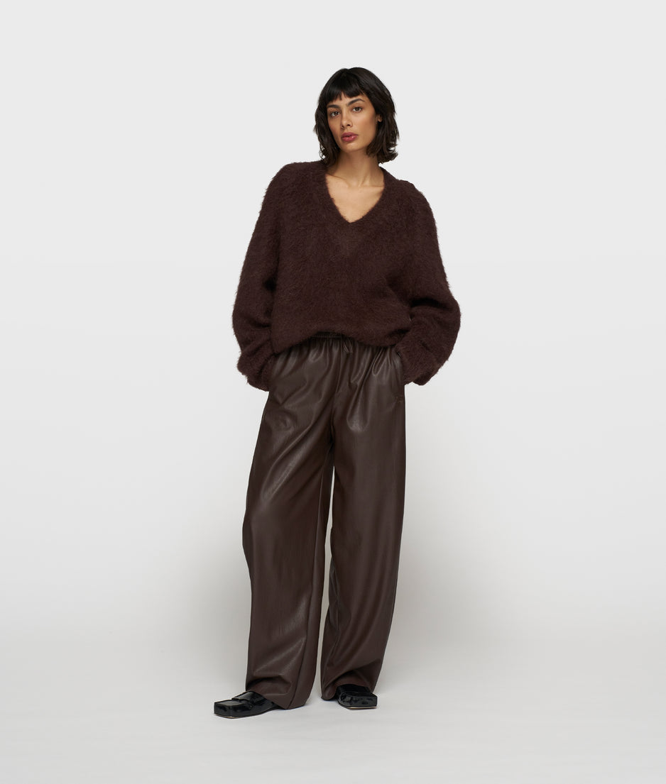 soft PU western pants | deep wine