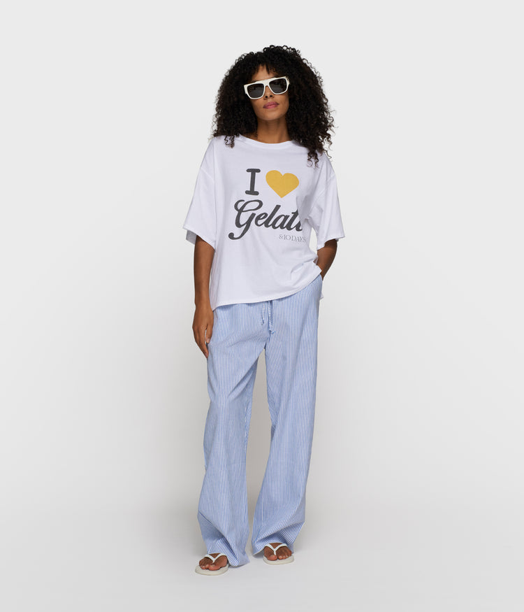 cotton pants stripes | white/steel blue