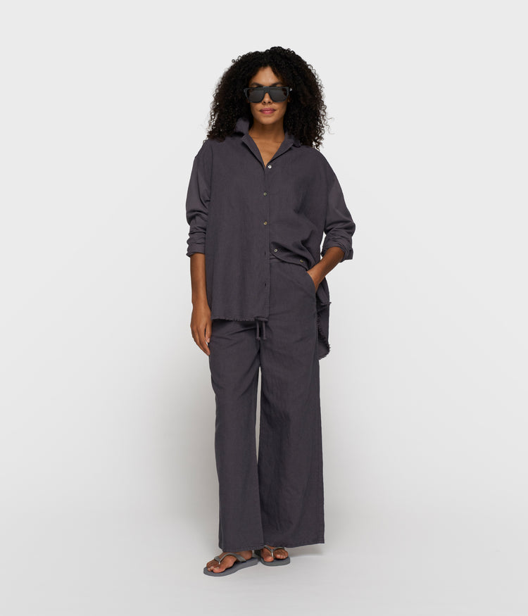 cotton linen pants | steel blue