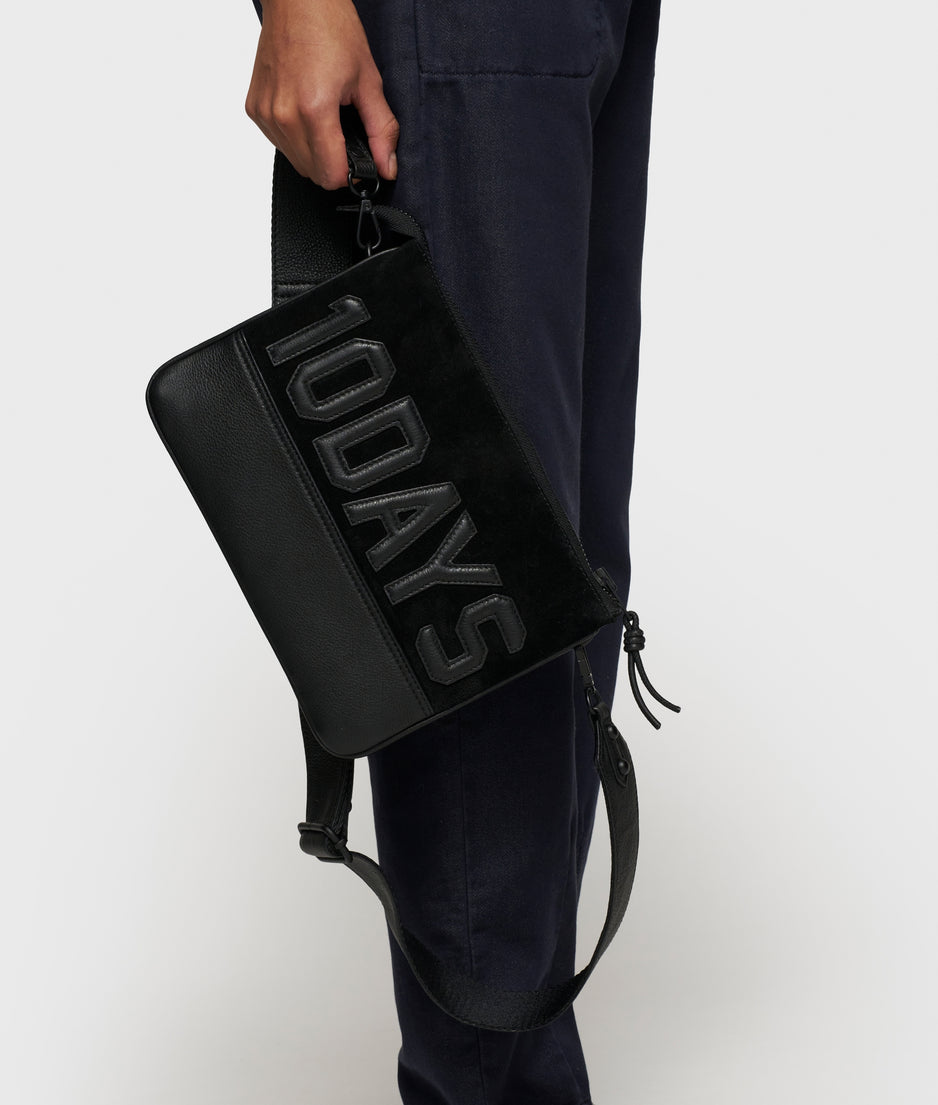 leather double mini pouch | black