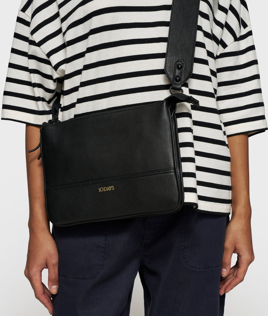 leather double mini pouch | black