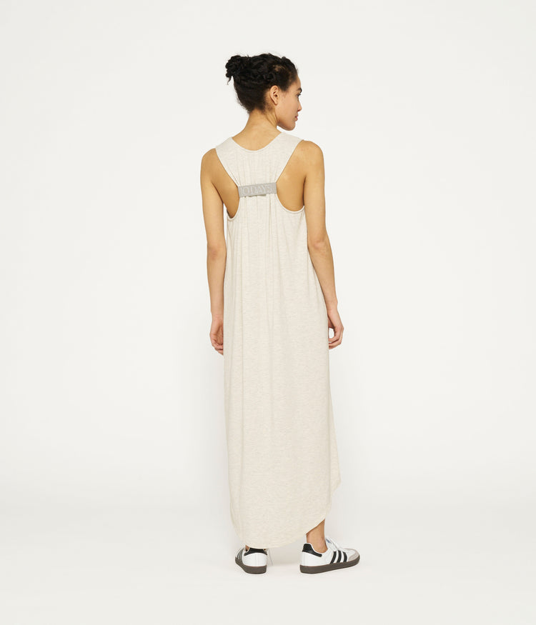 soft cinch back dress | soft white melee