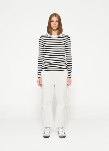 soft boat neck top stripes | ecru/black