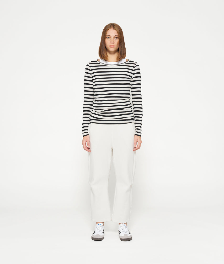soft boat neck top stripes | ecru/black