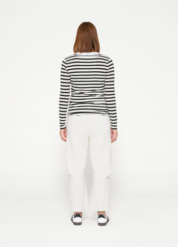 soft boat neck top stripes | ecru/black