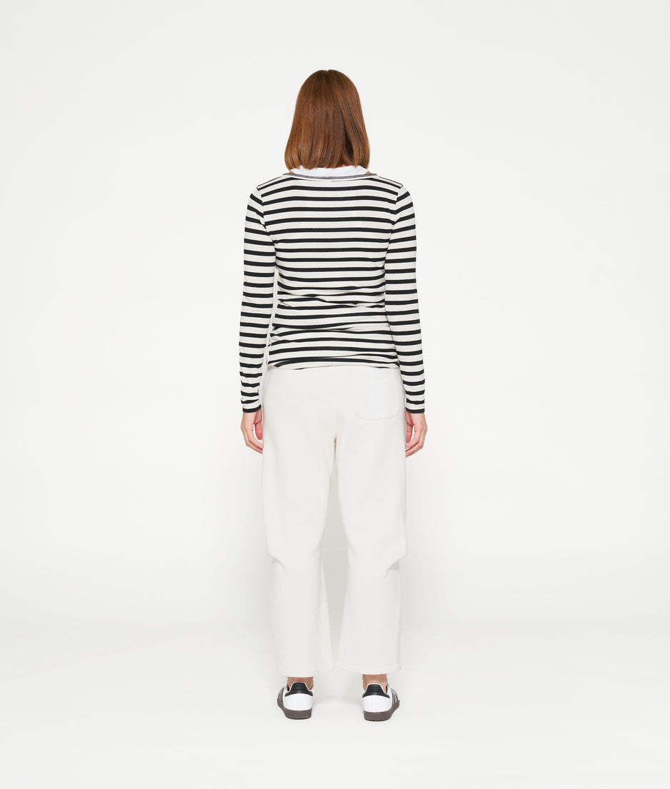 soft boat neck top stripes | ecru/black
