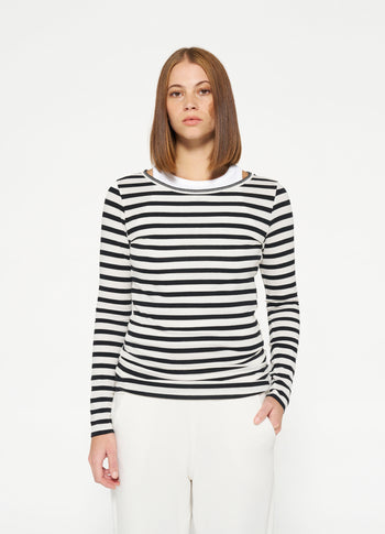 soft boat neck top stripes | ecru/black