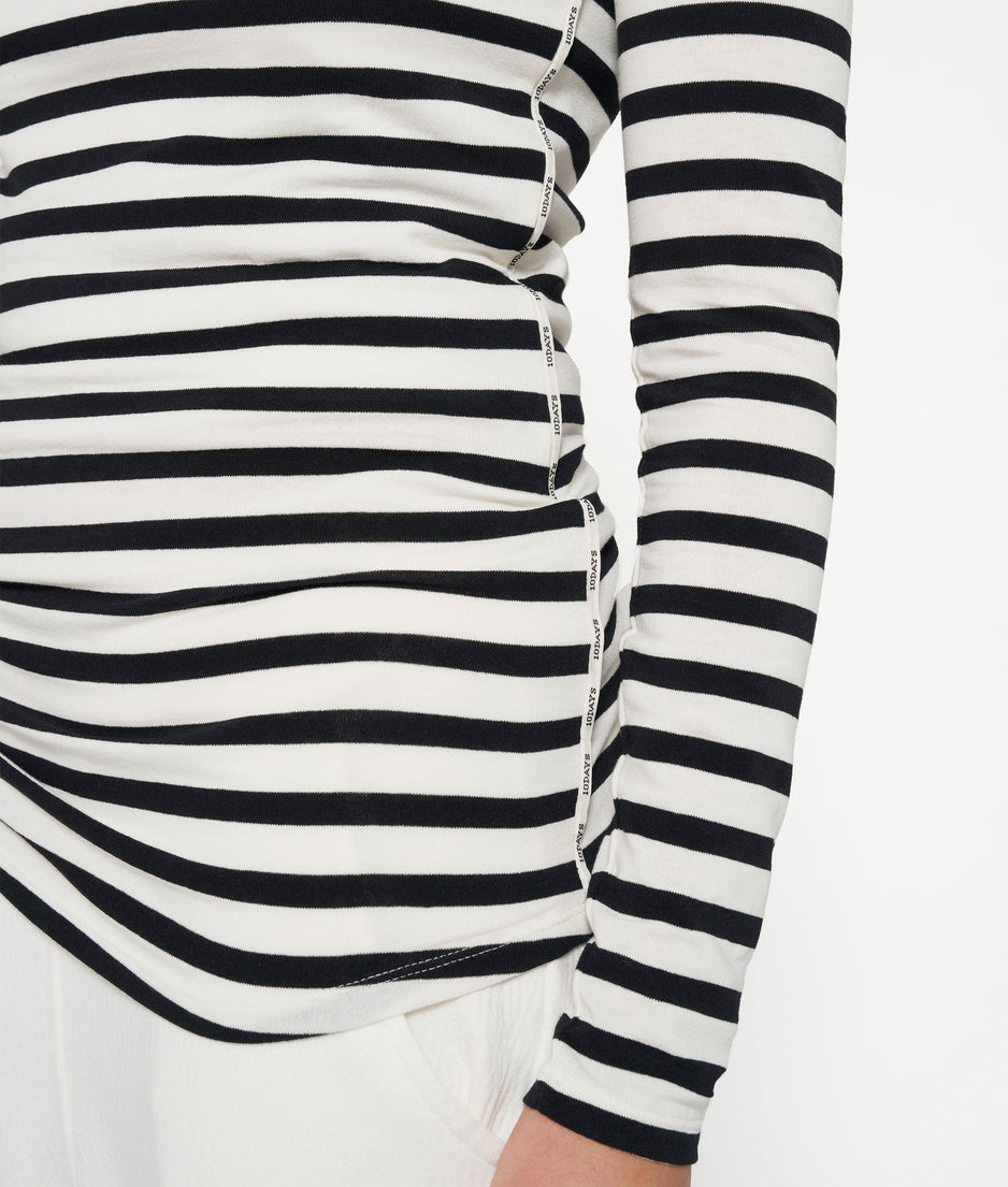 soft boat neck top stripes | ecru/black