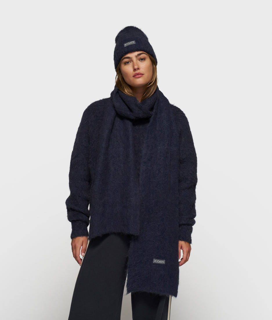 soft hairy knit scarf | dark navy