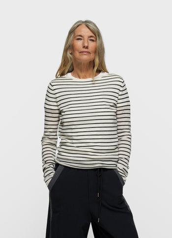 fine knit sweater stripes | ecru/black