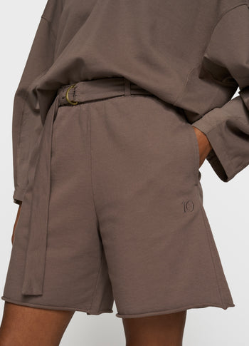 belted shorts fleece | moonrock