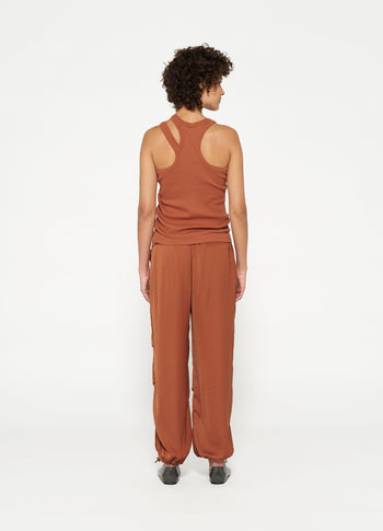 satin parachute pants | saddle brown