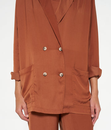 double breasted satin blazer | saddle brown