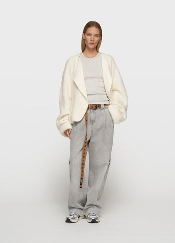 puffy hairy knit bomber | ecru