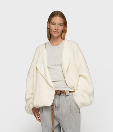 puffy hairy knit bomber | ecru