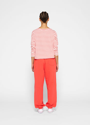 longsleeve tee stripe | ecru/coral red