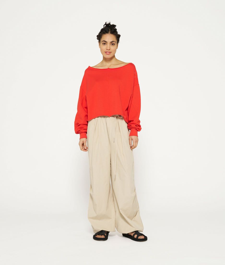 cropped boat neck sweater | poppy red