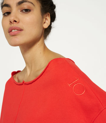 cropped boat neck sweater | poppy red