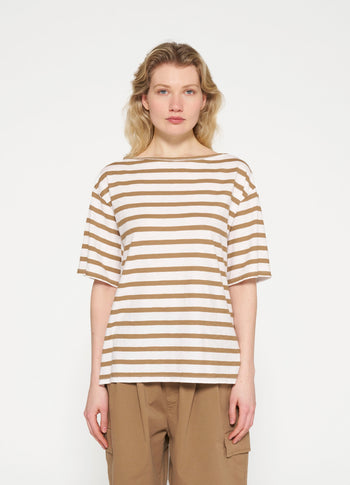 short sleeve tee stripes | ecru/cedar brown