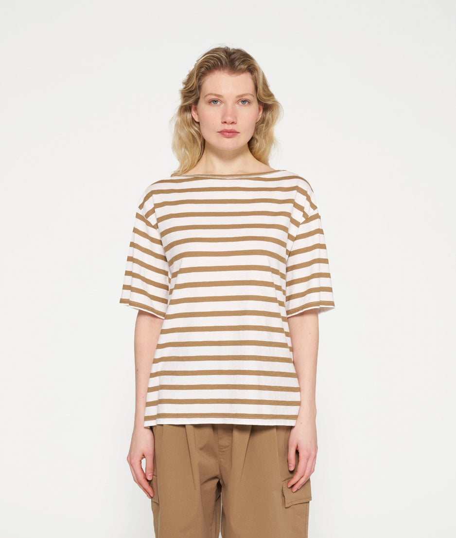 short sleeve tee stripes | ecru/cedar brown
