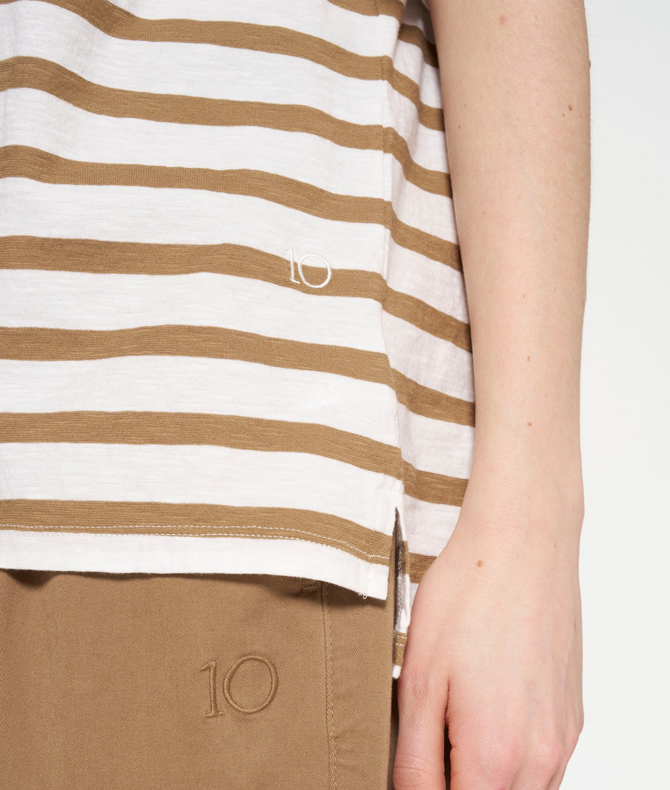 short sleeve tee stripes | ecru/cedar brown