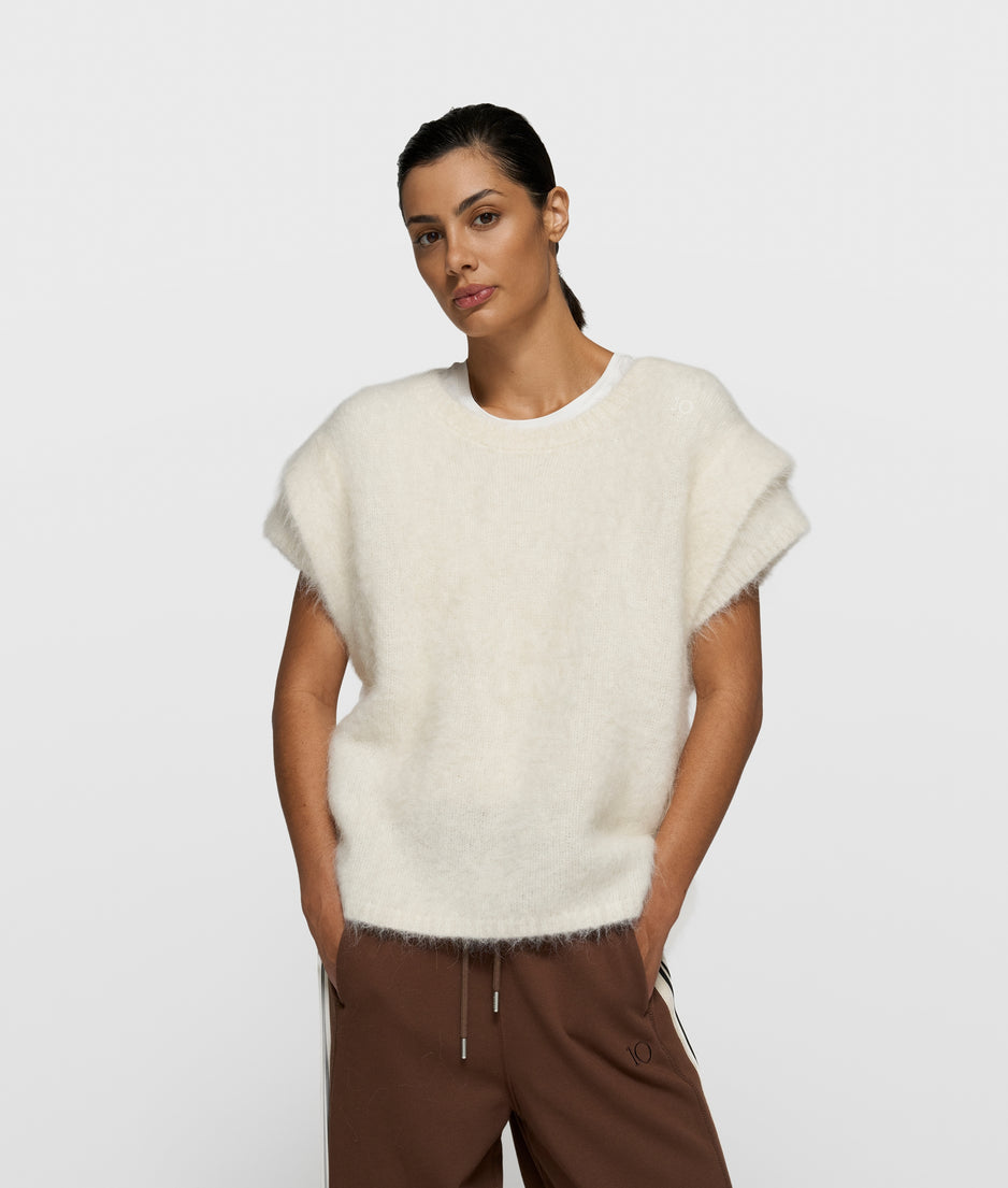 sleeveless knit sweater | ecru