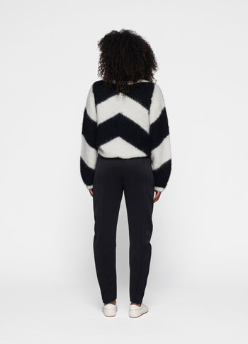 soft v-neck sweater stripe | ecru/black