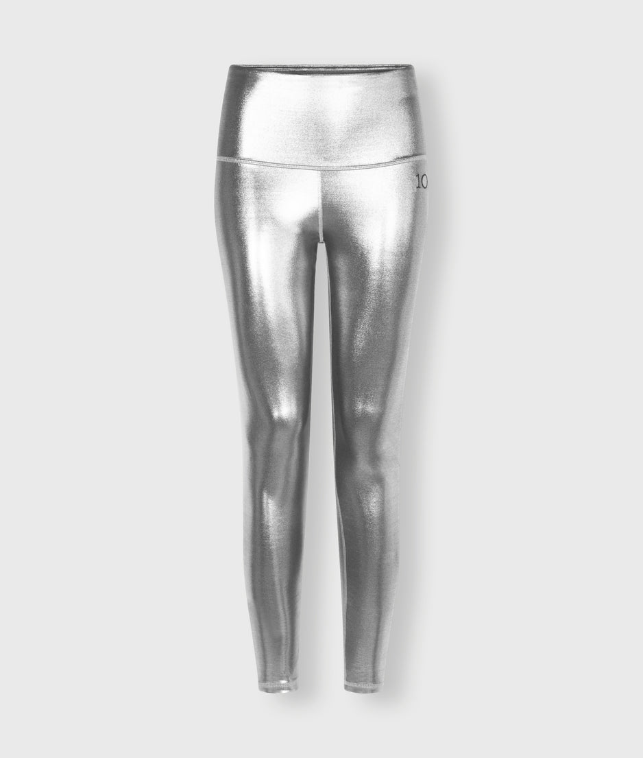 shiny yoga leggings | silver