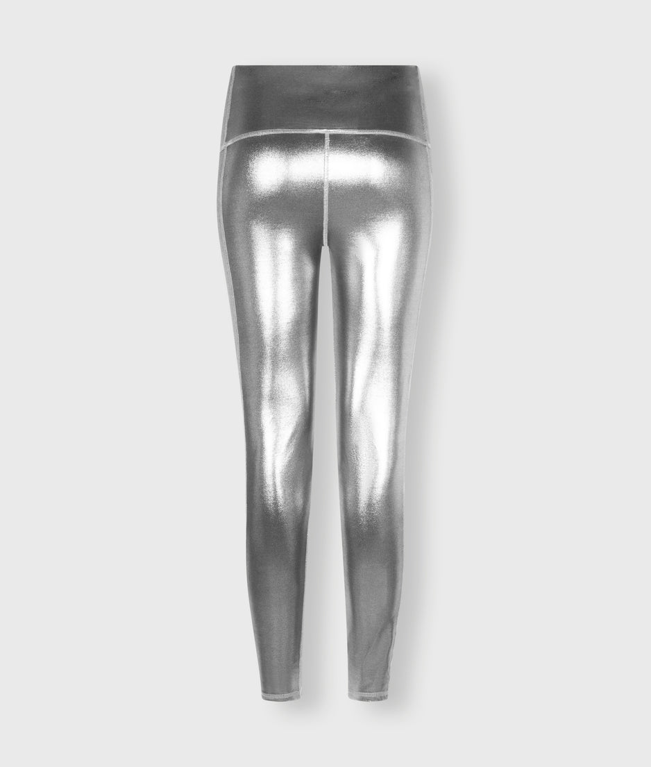 shiny yoga leggings | silver