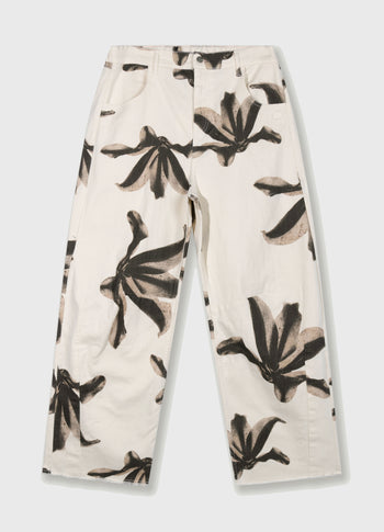 western pants flower | ecru