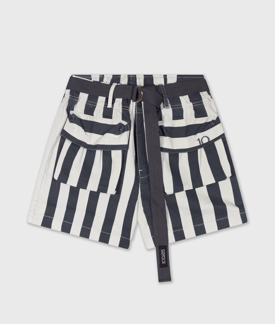 utility shorts stripes | ecru/steel blue