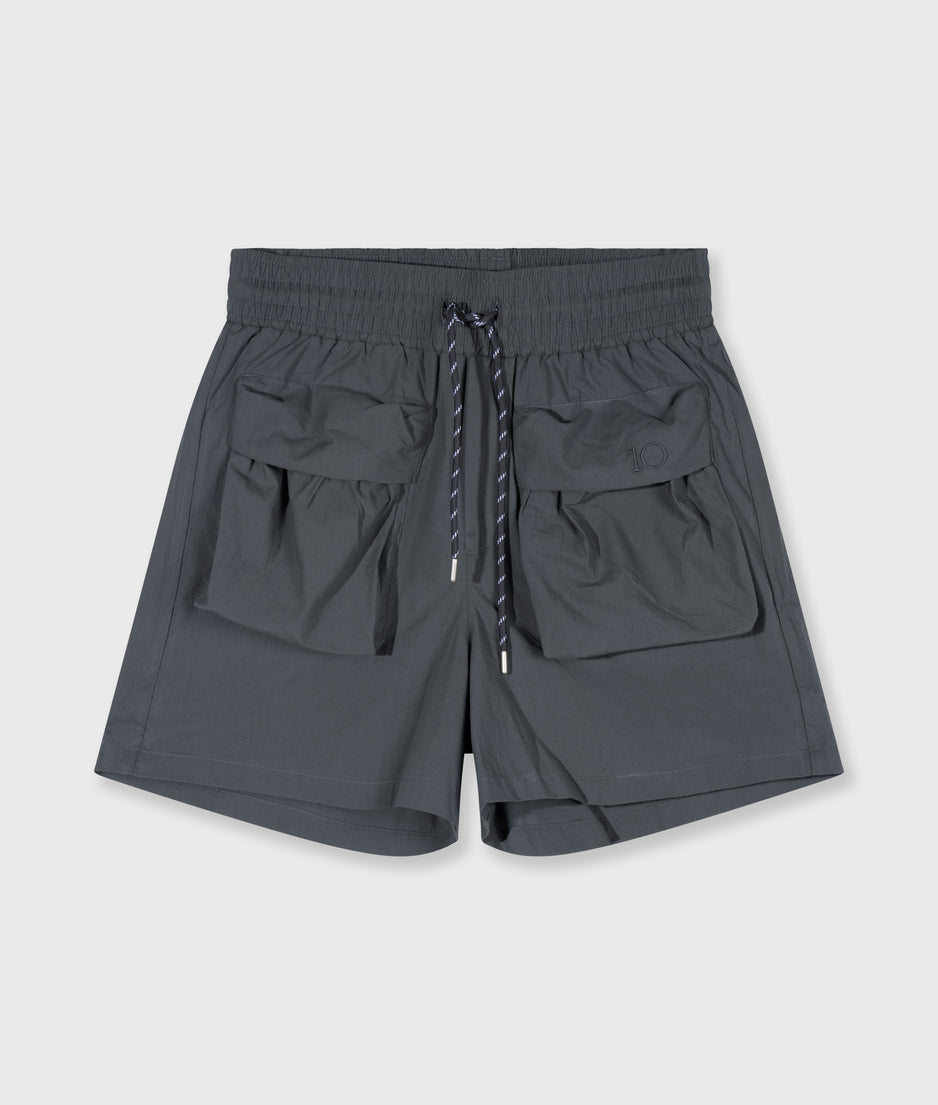 crinkle utility shorts | steel blue