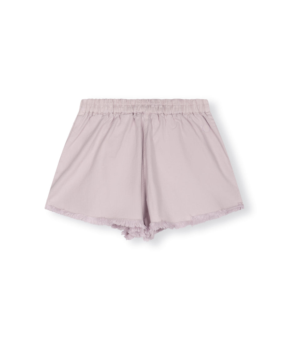fringed shorts | pale lilac