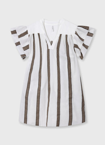 ruffle dress stripes | ecru