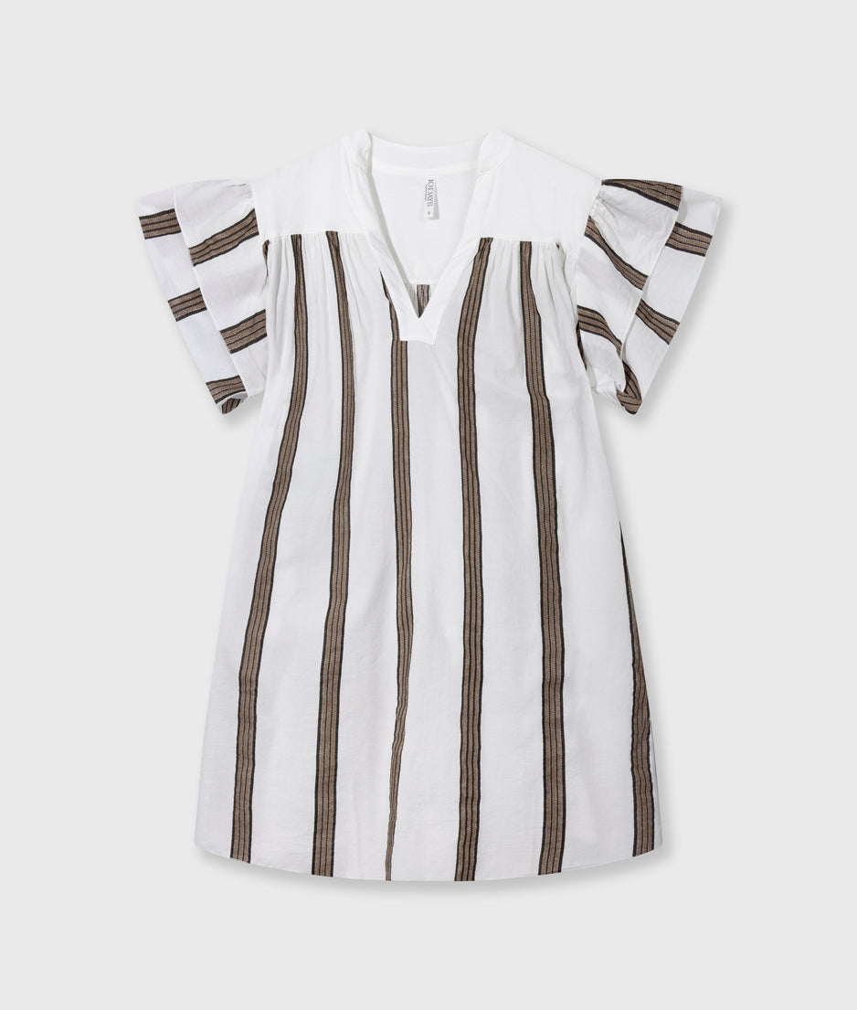ruffle dress stripes | ecru