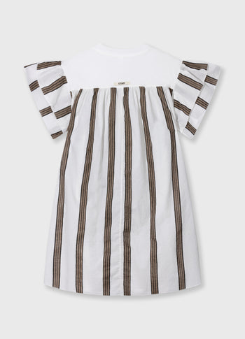 ruffle dress stripes | ecru