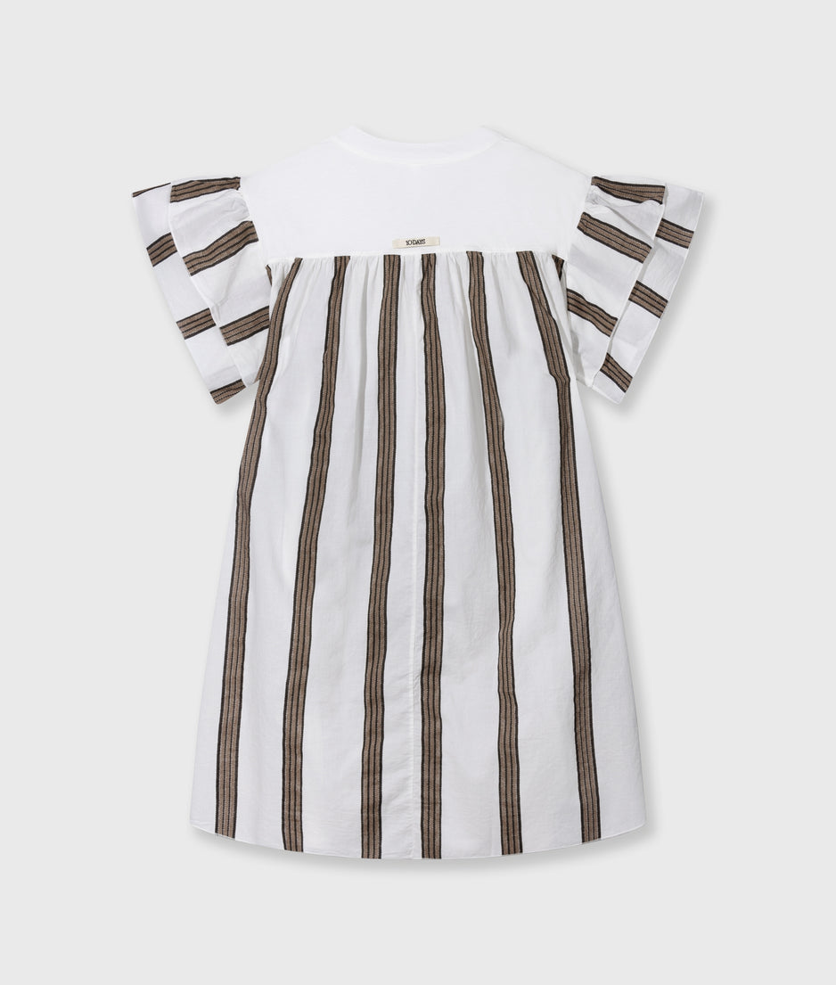 ruffle dress stripes | ecru