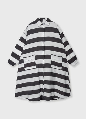 a-line dress stripes | white/brownish grey