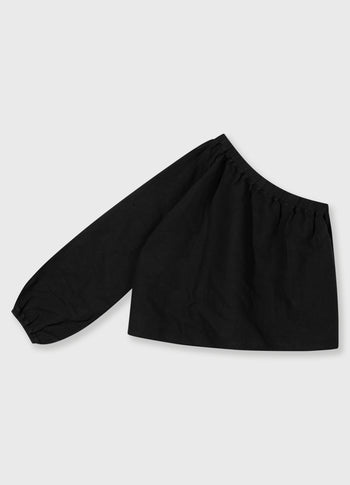 one shoulder top linen | black