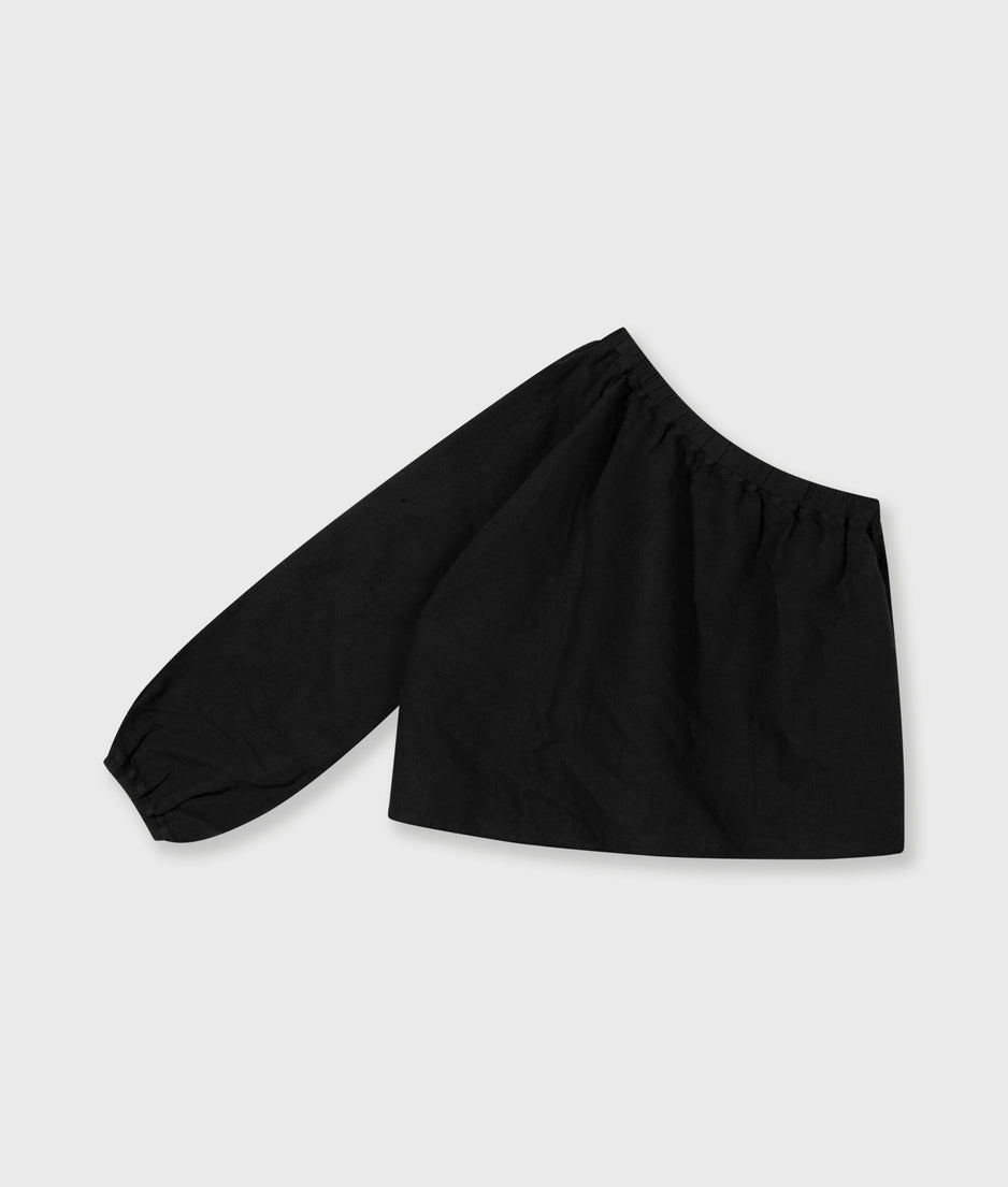 one shoulder top linen | black