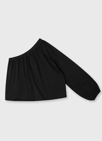 one shoulder top linen | black