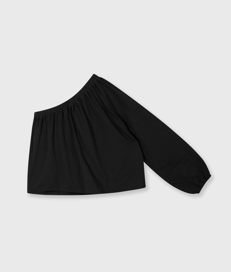 one shoulder top linen | black