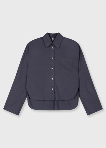 cropped shoulder blouse | steel blue