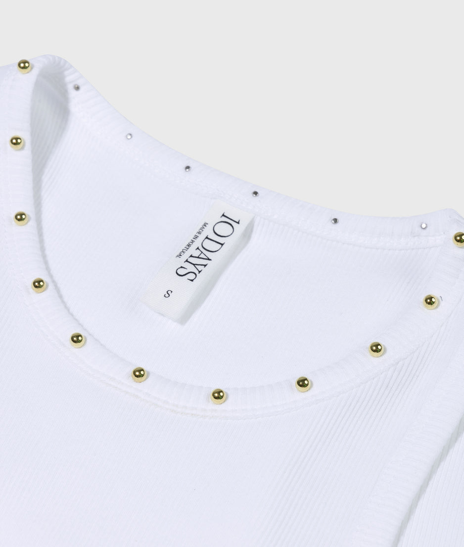 tank top rib pearls | white